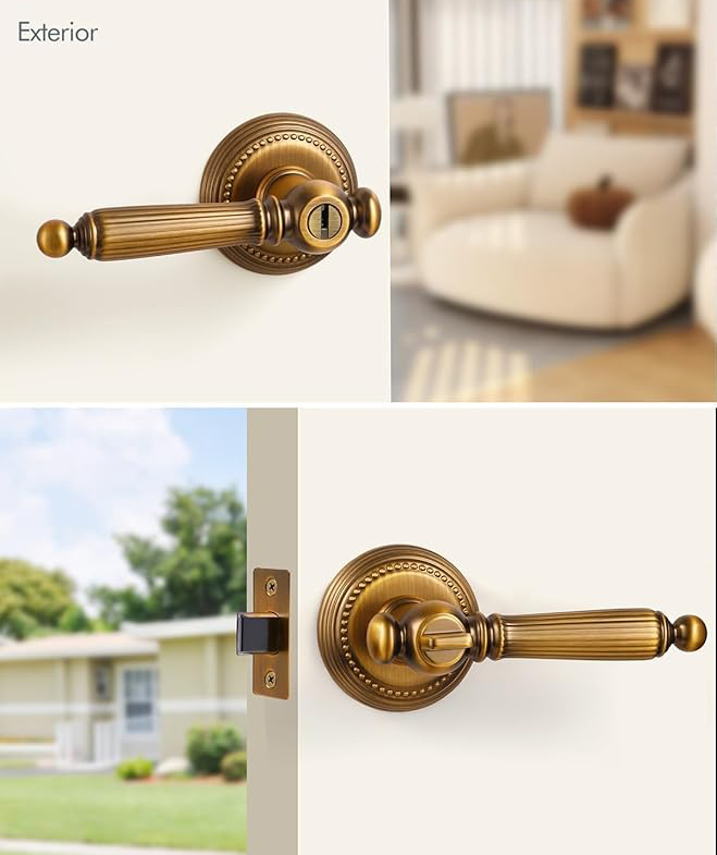 Door Handle Bar - Yellow Antique Bronze Key, Entrance Door